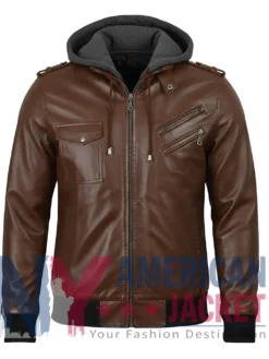 Women’s Coffee Brown with Removable Leather Hood Jacket