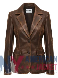Women's Distressed Brown Leather Blazer