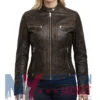 Women's Distressed Brown Leather Motorcycle Jacket