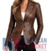 Women's Distressed Leather Brown Blazer
