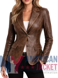 Women's Distressed Leather Brown Blazer
