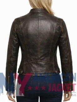 Women's Distressed Leather Brown Motorcycle Jacket