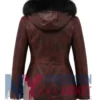 Women's Distressed Maroon Fur Hooded Leather Jacket