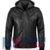 Women's Leather Black with Removable Hood Jacket