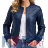 Women's Leather Blue Bomber Jacket