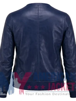 Women's Leather Bomber Blue Jacket