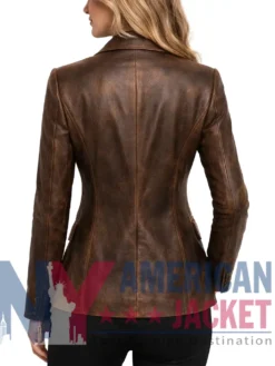 Women's Leather Distressed Brown Blazer