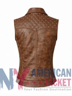 Women’s Leather Shoulder Quilted Studded Vest