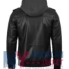Women's Leather with Removable Hood Black Jacket