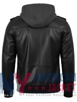 Women's Leather with Removable Hood Black Jacket