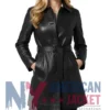 Women's Mid Leather Length Black Trench Coat