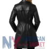 Women's Mid Length Leather Black Trench Coat