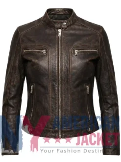 Women's Motorcycle Distressed Leather Brown Jacket