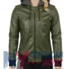 Women’s Olive with Leather Hood Removable Jacket
