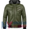 Women’s Olive with Leather Removable Hood Jacket