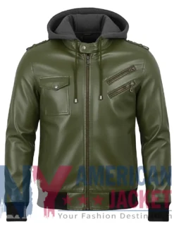 Women’s Olive with Leather Removable Hood Jacket