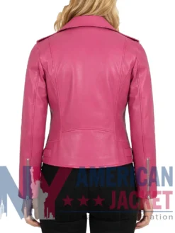 Women's Pink Leather Slimfit Biker Jacket
