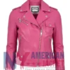 Women's Pink Slimfit Biker Leather Jacket