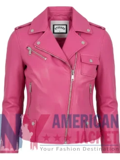 Women's Pink Slimfit Biker Leather Jacket
