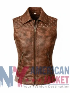Women’s Quilted Leather Shoulder Studded Vest