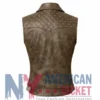 Women’s Quilted Shoulder Studded Leather Vest