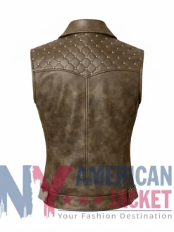 Women’s Quilted Shoulder Studded Leather Vest