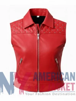 Women’s Quilted Shoulder Studded Vest Leather