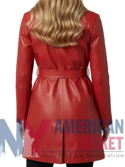 Women's Real Red Leather Trench Coat