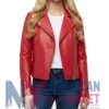 Women's Red Leather Motorcycle Slimfit Zip-Up Jacket