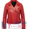 Women's Red Leather Slimfit Zip-Up Motorcycle Jacket