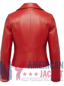 Women's Red Motorcycle Slimfit Zip-Up Leather Jacket