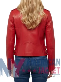 Women's Red Motorcycle Zip-Up Slimfit Leather Jacket