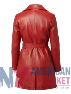 Women's Red Real Trench Leather Coat