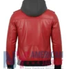 Women’s Red with Hood Leather Removable Jacket