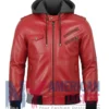 Women’s Red with Leather Hood Removable Jacket