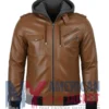 Women’s Removable Brown with Hood Leather Jacket