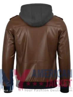 Women’s Removable Coffee Brown with Leather Hood Jacket