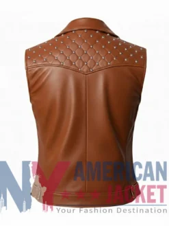 Women’s Shoulder Quilted Studded Leather Vest