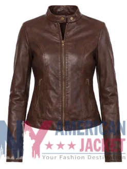 Women's Slimfit Leather Cafe Racer Jacket