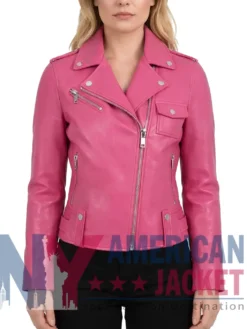 Women's Slimfit Pink Biker Leather Jacket