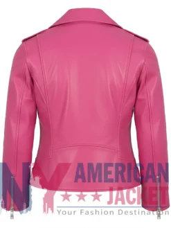 Women's Slimfit Pink Leather Biker Jacket
