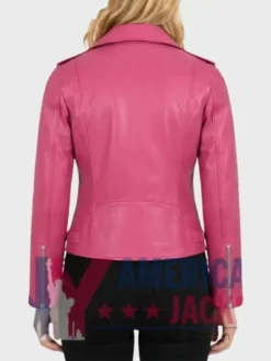 Women’s Slimfit Pink Leather Biker Jacket back