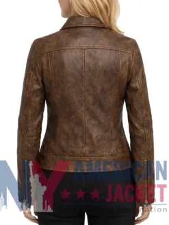 Women's Stegaro Brown Leather Distressed Jacket