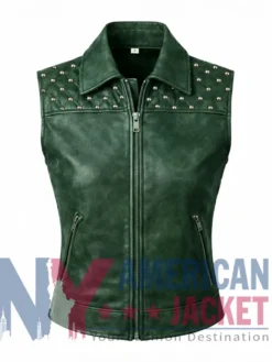 Women’s Studded Quilted Leather Shoulder Vest