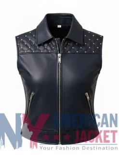 Women’s Studded Quilted Shoulder Vest Leather