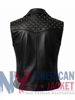 Women’s Studded Shoulder Quilted Leather Vest