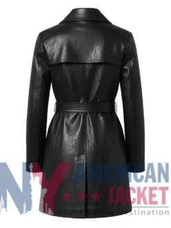 Women's Trench Mid Length Leather Black Coat