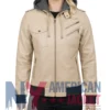 Women’s with Removable Beige Leather Hood Jacket