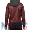 Women’s with Removable Leather Hood Burgandy Jacket