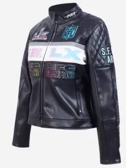 2026 San Francisco Bay Area NFL Super Bowl LX 60 Black Moto Leather Jacket For Sale 